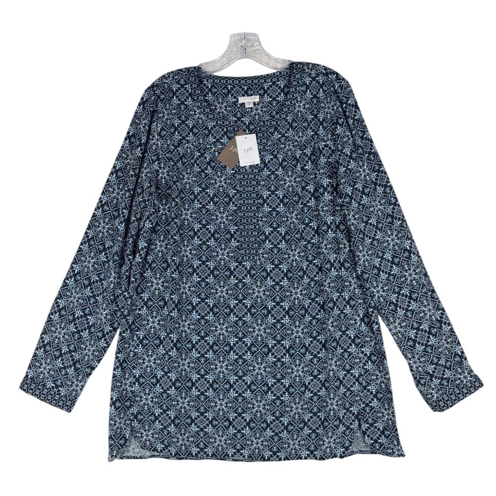 J. Jill Womens Tall Medium Blue Geometric Medallion Rayon Tunic Top 053353 NWT